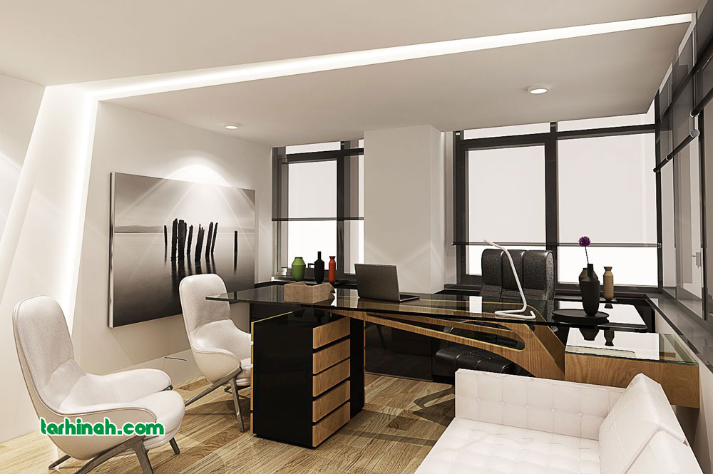 اتاق مدیریت سفید و قهوه ای