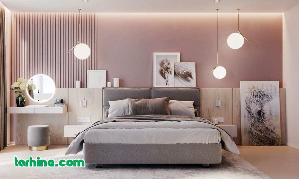 اتاق خواب خاکستری و صورتی