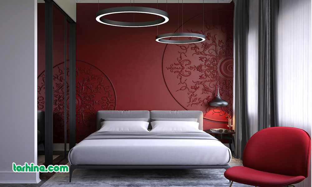 محیط قرمز با تخت سفید