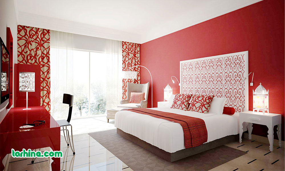 طراحی اتاق خواب سفید و قرمز