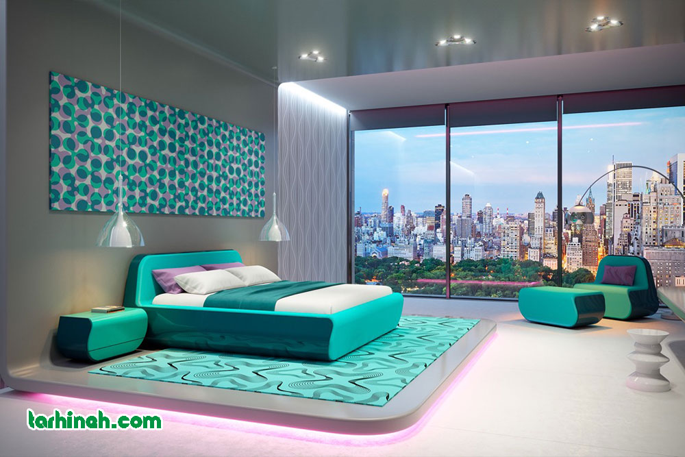 طرح اتاق خواب رنگ آبی مایل به سبز