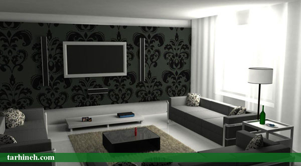 کاغذ دیواری پشت تلویزیون تیره