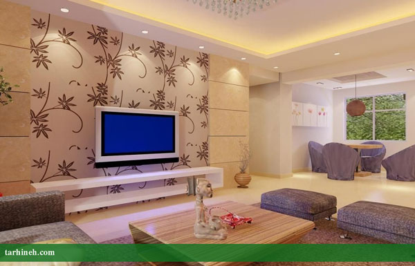 کاغذ دیواری پشت تلویزیون طرحدار